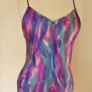 NEW Silk sleeveless shirt tank top cami camisole tiedyed blue pink purple white